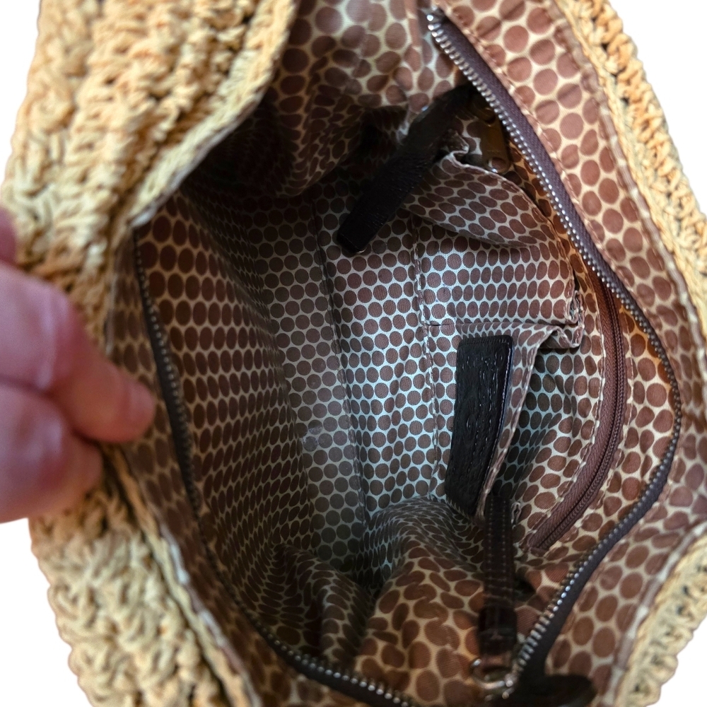 RARE Brighton Raffia Straw Crossbody Bag Boho Luxe Leather Heart Embossed Vintag - Picture 11 of 16